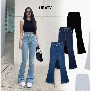 Quần jeans loe dài lưng chéo co giãn MNG280