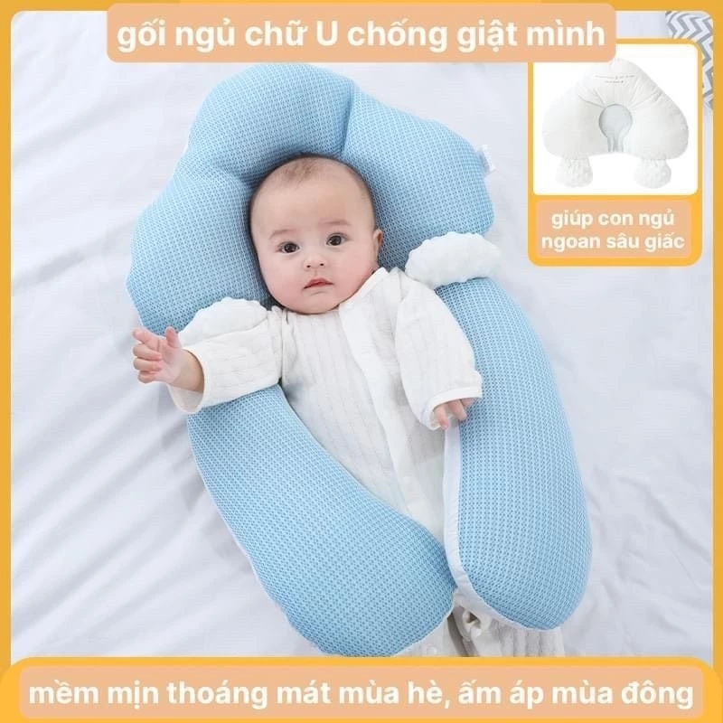 Chặn chữ U cho trẻ sơ sinh không dây rút, gối cố định trẻ, chống bẹp đầu ( Sỉ ip rẻ),