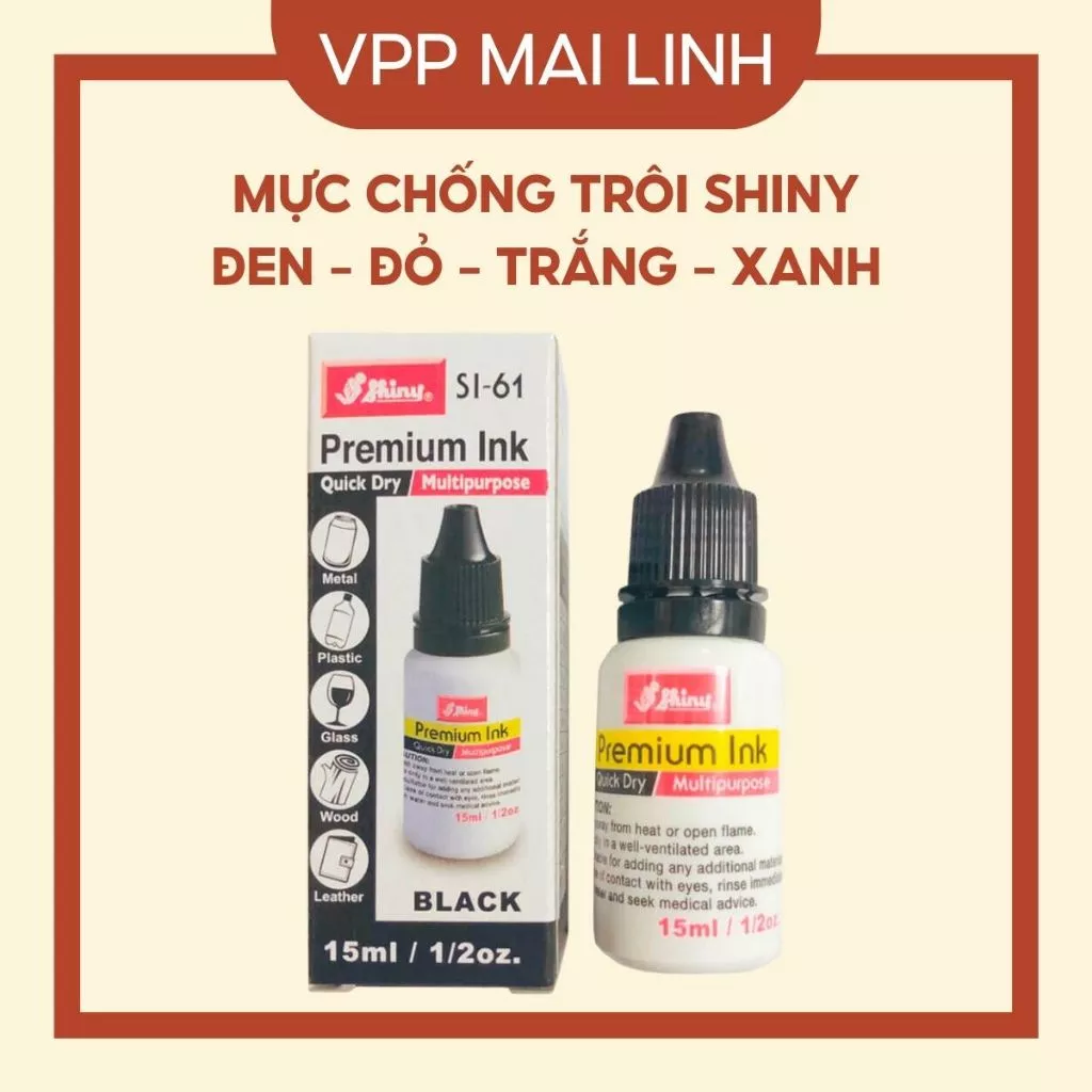 Mực Chống Trôi Shiny Đóng Bao Bì Đổ Con Dấu Bền Màu Lâu Phai Rõ Nét 15ml