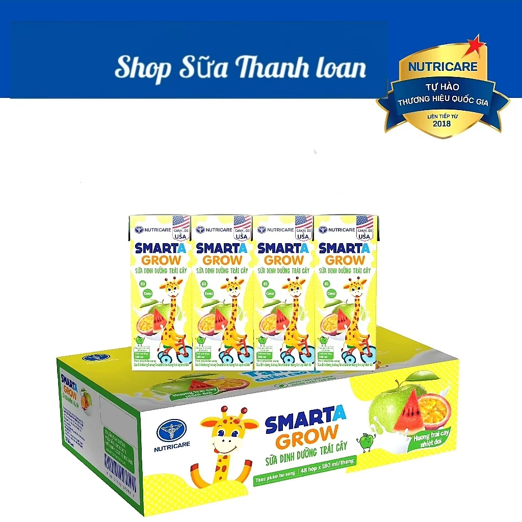 [HSD T1-2025] Thùng 48 Hộp Sữa Nước Nutricare Smarta Grow 180ml Vị Nho/Trái Cây Nhiệt Đới.