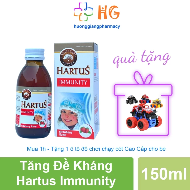 Hartus Immunity Siro tăng sức đề kháng Tăng miễn dịch cho bé Hết ốm vặt Ngăn các bệnh đường hô hấp trên Chai 150ml