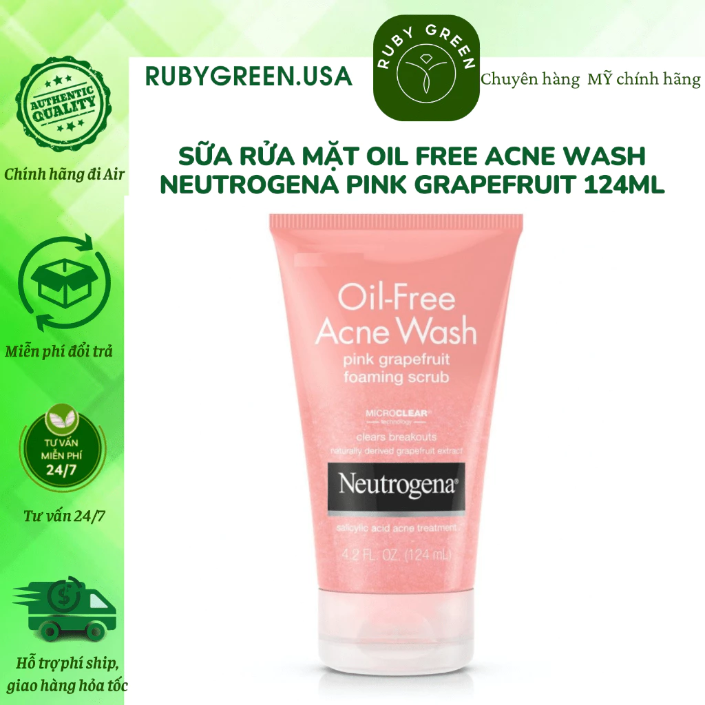 Sữa rửa mặt ngăn mụn Neutrogena Oil Free Acne Wash Pink Grapefruit Foaming Scrub 124ml