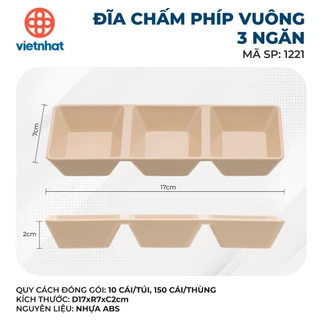 Đĩa chấm phíp vuông Việt Nhật, Đĩa đựng nước chấm nhiều ngăn sang trọng lịch sự đa năng tiện dụng