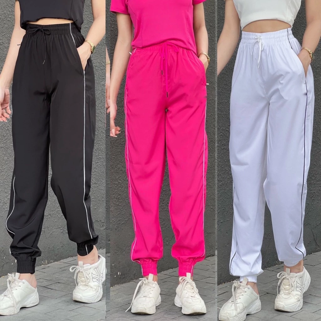 Quần Jogger Thể Thao 1 Sọc Nữ Chất Dù Mỏng Nhẹ Nhanh Khô Tập Gym, Leo Núi