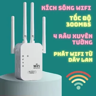 Kích sóng, phát wifi từ dây Lan đa chức năng, 4 râu xuyên tường, tốc độ cao 300MBs, tương thích tất cả các thiết bị