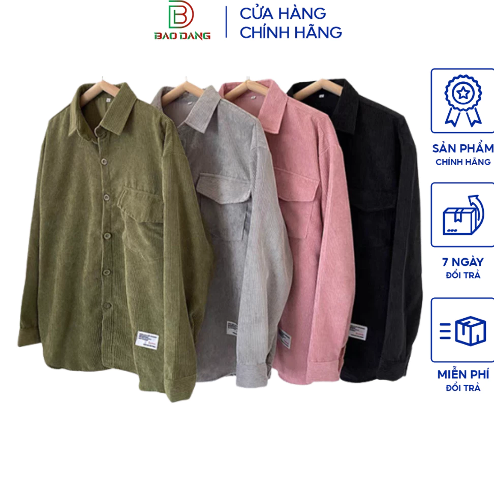 Áo khoác nhung tăm cổ bẻ sơ mi from rộng nút gài kết hợp cổ bẻ học sinh 1 lớp dày dặn chuẩn from siêu hót Bảo Đăng.