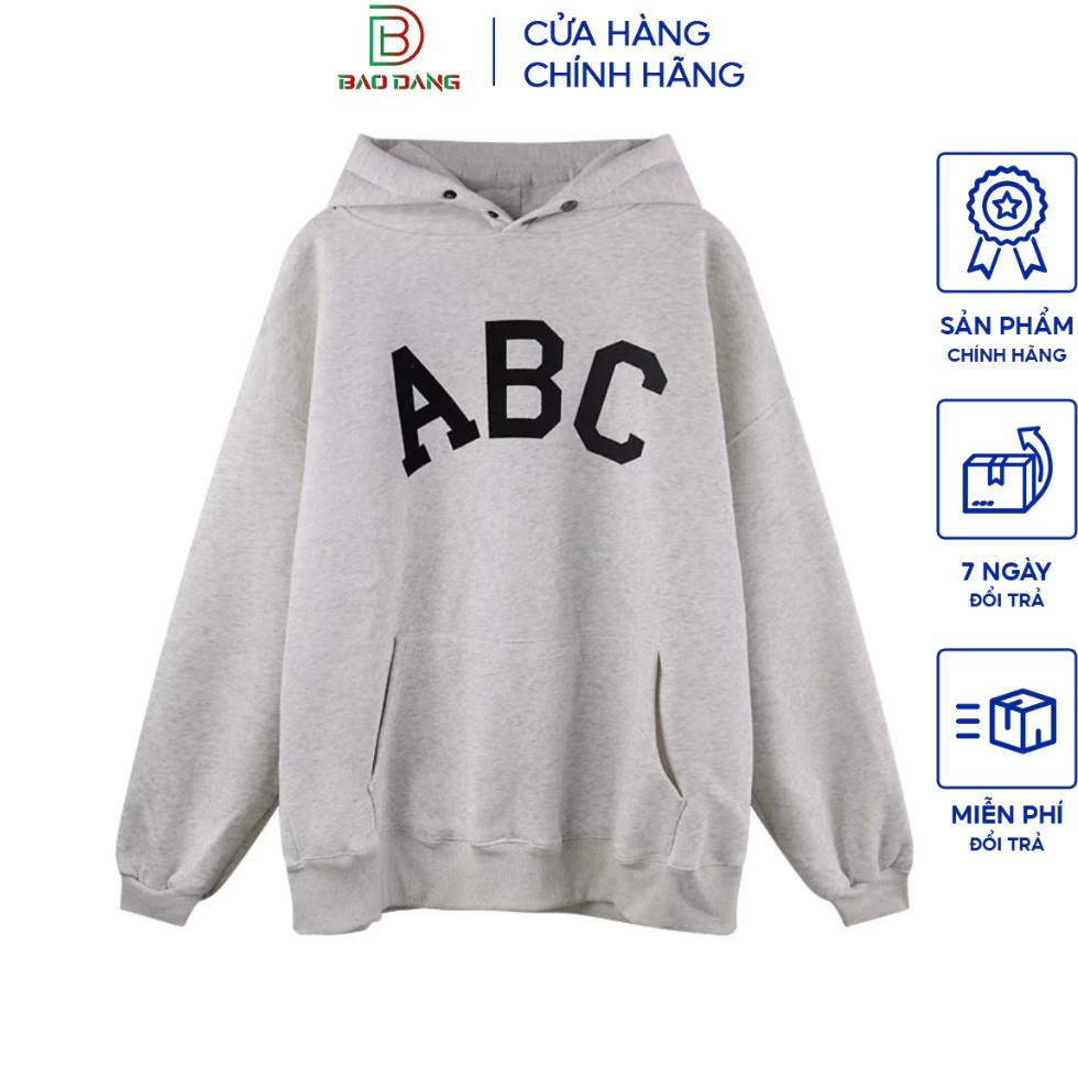 Áo hoodie nỉ ngoại nam nữ không xù kết hợp họa tiết in dập abc cao cấp Bảo Đăng.