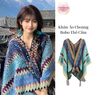 Áo choàng len thổ cẩm mùa thu đông cho nữ khăn len quàng cổ phong cách boho cổ điển dân tộc - Mã AC0204 The Collar Box