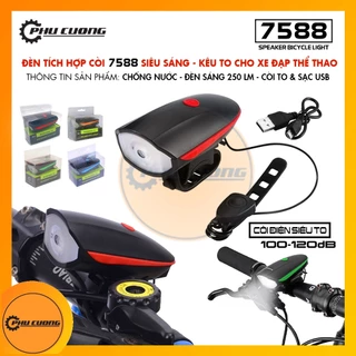 Đèn tích hợp còi 7588 siêu sáng 250Lm - siêu to đủ màu sắc dành cho xe đạp thể thao - Có 3 chế độ chớp sáng & chống nước