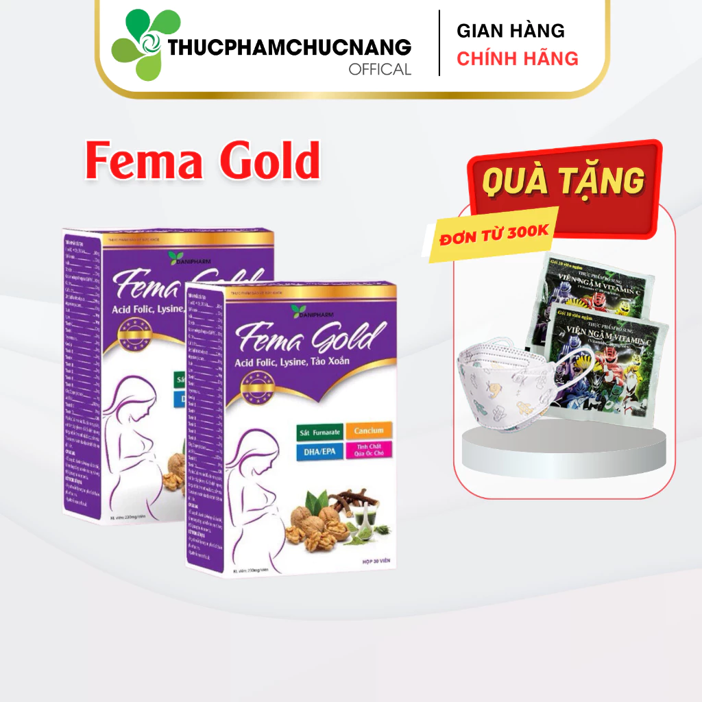 Vitamin tông hợp cho bà bầu Femagold DANIPHARM(30 v),bổ sung sắt,canxi,chất xơ,vitamin