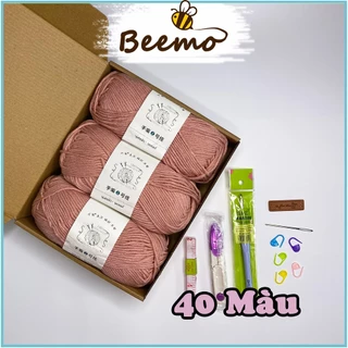 Len Yaoh Wool- Bộ Nguyên Liệu Móc Khăn Đầy Đủ- Len Đan Khăn- Combo Nguyên Liệu