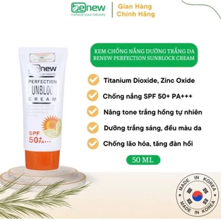 [Chính Hãng] Kem Chống Nắng Benew Dưỡng Trắng, Nâng Tone Da SPF50+ Sunblock Cream Hàn quốc 50ml/Hộp