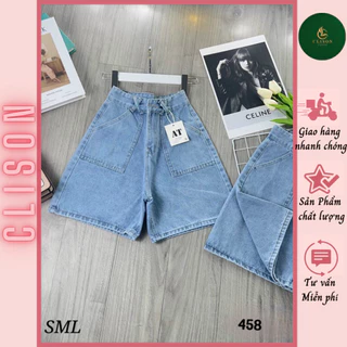 Quần Short Jeans Ngố Lửng Lưng Cao Dây Săn Chéo CLISON - Quần Sọt 2 Túi Ống Rộng Nữ, Có Dây Săn Chéo X Chất Bò ULZZANG