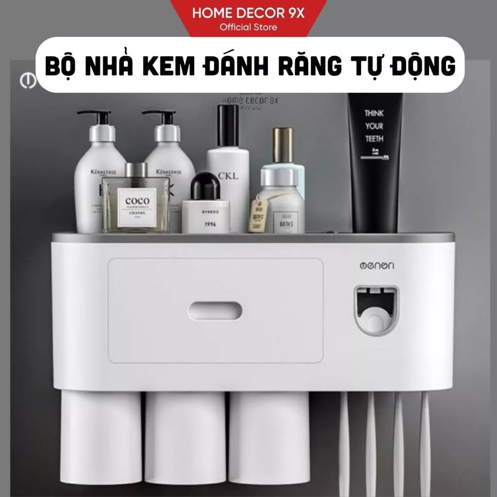 Bộ Nhả Kem Đánh Răng Tự Động, Kệ Để Bàn Chải Đánh Răng Dán Tường OENON ( Tặng Kèm Miếng Dán )