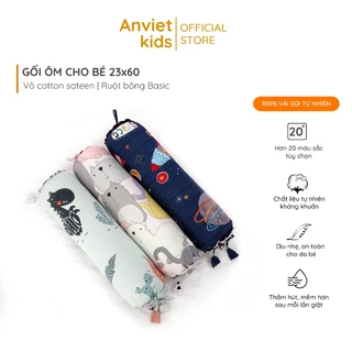 Gối ôm cho bé 23x60cm họa tiết hoạt hình dễ thương Anvietkids, bao áo gối ôm 100% cotton tự nhiên an toàn cho da.