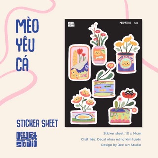 Tấm sticker MÈO YÊU CÁ, hình dán đáng yêu, nhãn dán cute decor, chống nước | Hàng độc quyền Qee Art Studio |