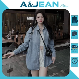 Áo sơ mi jean form rộng phối lưng đắp tua cá tính | A&JEAN STORE