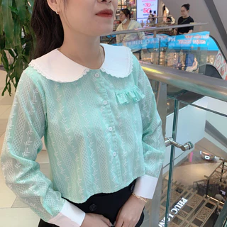 MS161 áo croptop sơ mi nữ xinh xắn, áo tiểu thư xinh xắn