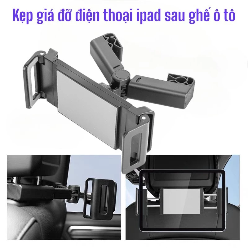 Giá đỡ máy tính bảng, điện thoại Ipad kẹp ghế sau ô tô xoay 360 gấp có thể gấp gọn lại