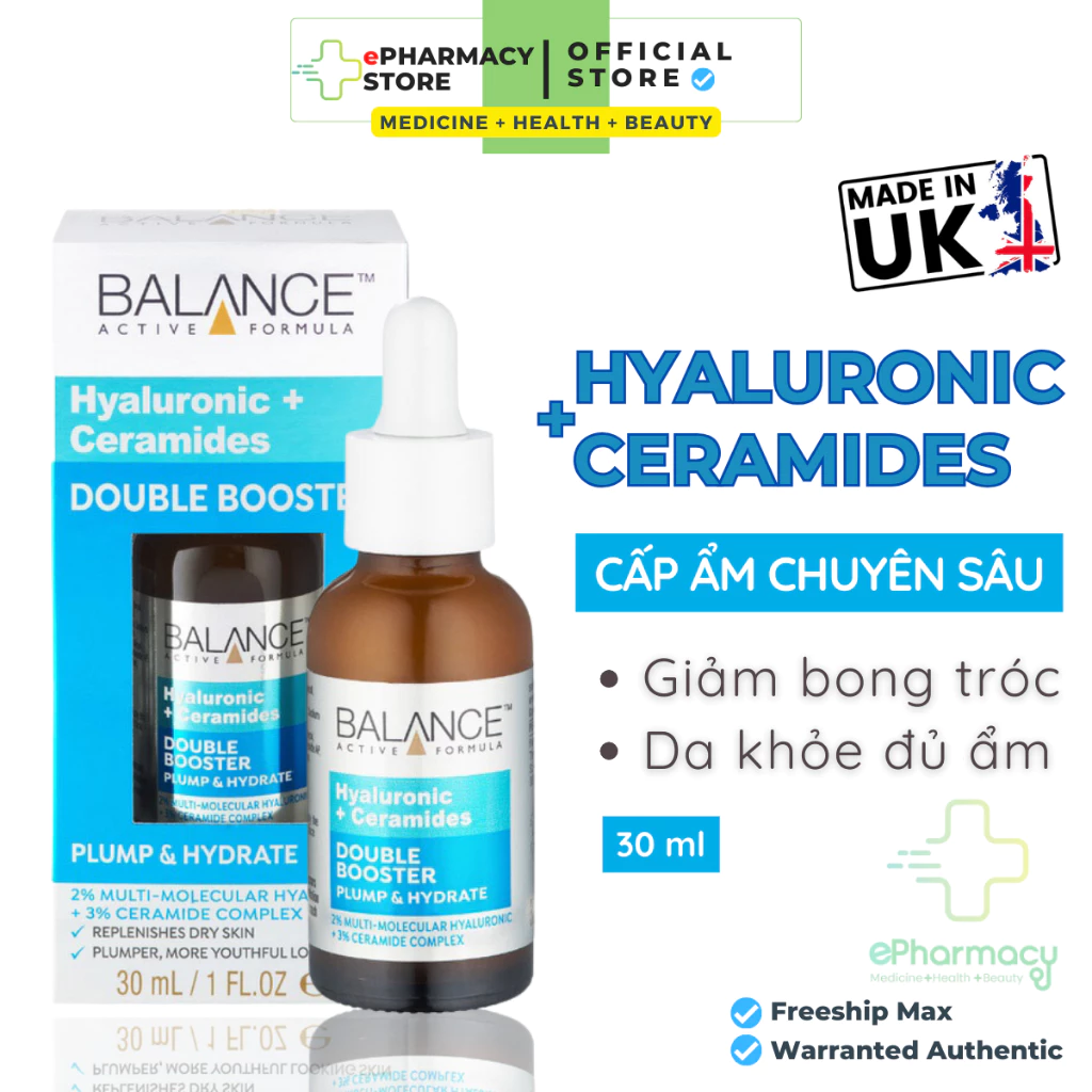 Serum BALANCE Hyaluronic + Ceramides Double Booster [30ml] - Tinh chất Balance dưỡng ẩm