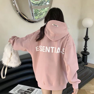 Áo hoodie hồng pastel lót nỉ lông mềm mịn, dáng rộng Quảng Châu