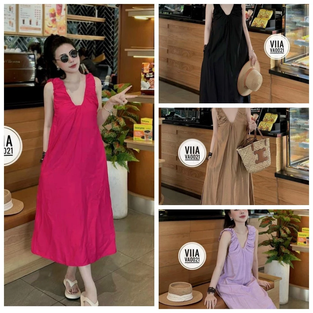 Váy Phông Cộc Tay Ba Lỗ Đầm Phông Dáng Dài Thấm Hút Mồ Hôi Freesize mẫu VAYNHUNVAI4MAU. D104