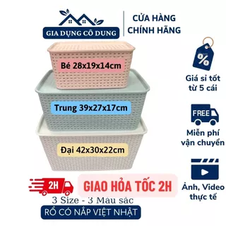 Giỏ Nhựa Có Nắp 3 Size Việt Nhật, Giỏ Đựng Đồ Đa Năng Màu Sắc Nhẹ Nhàng Tiện Lợi