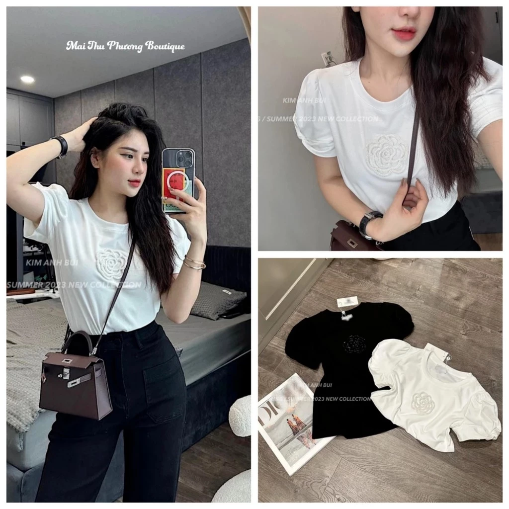 Áo Phông Áo Thun Nữ Áo Kiểu Tay Cộc Tay Kiểu Cotton Freesize Bigsize 40-70KG mẫu CHNELKHAUHOA. D117