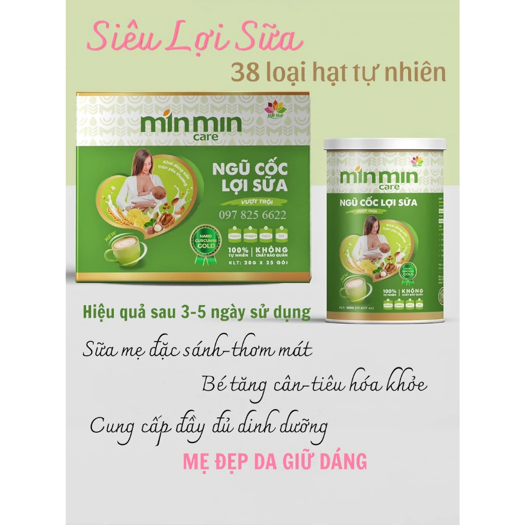 [MẪU MỚI] Ngũ Cốc Siêu Lợi Sữa Cao Cấp Min Min Curcumin Dạng Gói 20g, 25 Gói/Hộp 500gr