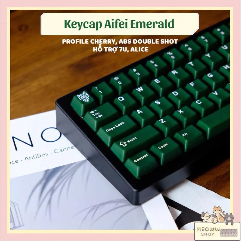 Keycap Aifei Emerald xanh lá có space 7u, alice bề mặt giống pyga