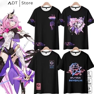 ADTStore x Áo Thun Tay Ngắn Cổ Tròn In Họa Tiết Honkai Impact 3 Elysia 3D Thời Trang