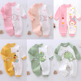 Áo liền quần dài tay vải cotton cho bé trai bé gái sơ sinh đến 12 tháng hàng quảng châu cao cấp