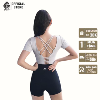 Áo croptop hở lưng tập gym yoga tay ngắn kiểu ôm body có mút