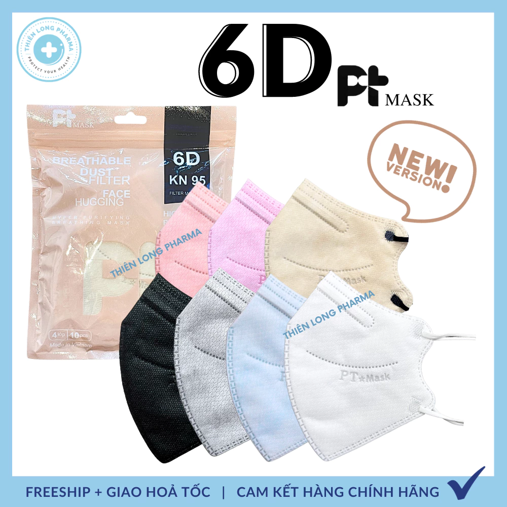 [Thùng 50 Cái] Khẩu trang 6D PT 4 lớp kháng khuẩn phiên bản TÚI mới chính hãng Công Ty Phương Tuyến
