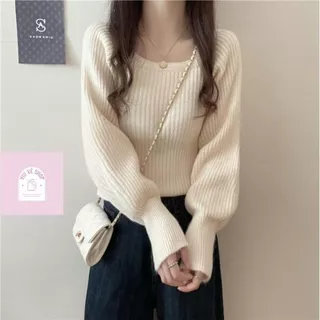 Áo Len Sweater, Áo Len Dệt Kim Nữ Cổ Vuông tay Phồng Style Hàn Quốc Dáng Ngắn Hàng Qccc | Vui Vẻ Shop