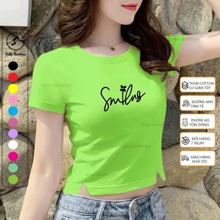 Áo Croptop Nữ Smiling Thiết Kế Xẻ V Tà Trước Kiểu Dáng Hở Bụng Vải Cotton Co Giãn 2 Chiều Mặc Thoải Mái -CRT005