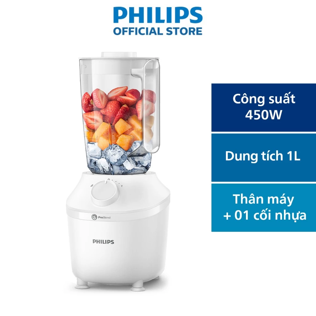 Máy Xay sinh tố Philips HR2041/00 model mới |450W| thân máy + 01 cối lớn| Xay nhuyễn mịn - Hàng Chính Hãng