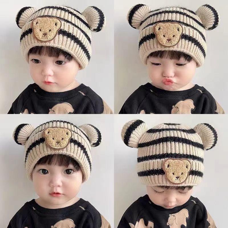Mũ Nón Len Cho Bé Hình Gấu Đáng Yêu Dày Dặn Bé Trai Và Bé Gái Từ 3 Đến 12 Tháng