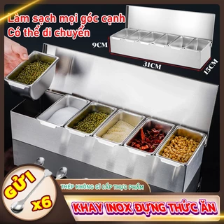 Khay Đựng Gia Vị / Đựng Topping / Đựng Thạch Trà Sữa ( Hộp Dài ) /Hộp đựng gia vị bằng inox 4/6 ngăn