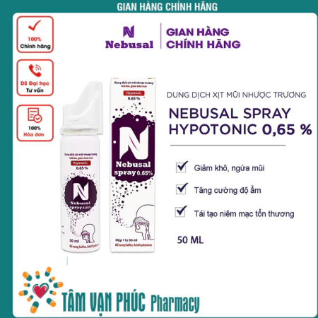 Xịt Mũi Nebusal 0.65% cấp ẩm, giảm Khô mũi, phục hồi tổn thương mũi sau mỗi đợt mũi viêm (50ml)