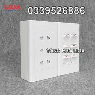 Combo ổ cắm điện ba 2 chấu LiOA 16A 3520W + 6 công tắc điện - Lắp nổi