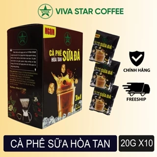 CÀ PHÊ SỮA ĐÁ 3in1 Viva Star Coffee - Ngon, Đậm vị - HỘP 10 GÓI *20G HÒA TAN THƠM NGON