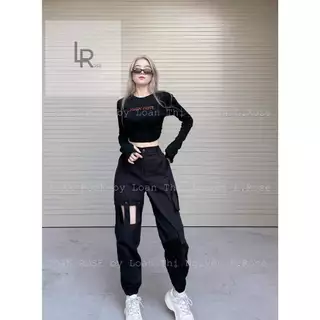 Set đồ (có bán lẻ) Áo thun croptop tay thêu chữ kèm Quần jogger túi hộp cá tính, hàng LESUD (LLXOP)