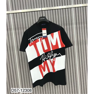 Áo Phông Nam Nữ Tommy Phối Họa Tiết Vạch Chéo Đen Trắng - Áo Thun Tommy Hilfiger Chất Liệu Cotton Cao Cấp Cực Hot Trend