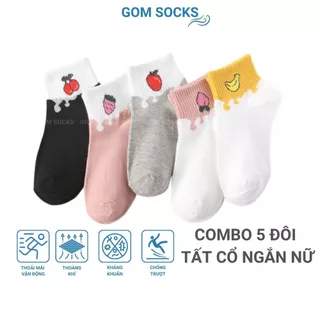 Set 5 đôi tất nữ cổ ngắn GOMSOCKS họa tiết cute. chất liệu cotton hút ẩm thoáng khí khử mùi êm chân chống hôi -CB082