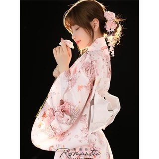 Kimono hồng in thỏ ngọc tặng kèm quạt giấy