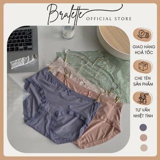 Set 3 Quần Lót Nữ Lụa Băng Phối Viền Ren BRALETTE Kháng Khuẩn Trong Túi Cúc Bấm QL02