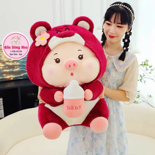 Gấu Bông Heo ôm bình sữa cosplay gấu dâu Lotso đáng yêu