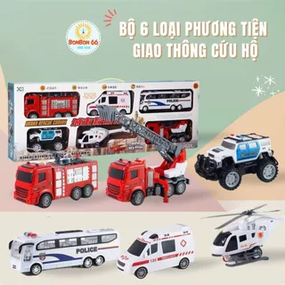 Xe Đồ Chơi Cho Bé Trai, Set 6 Xe Cảnh Sát Cứu Thương Cứu Hỏa Máy Bay Cho Bé Bonbon66.shop