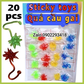 Vỉ 20 Quả Cầu Gai Sticky toys, Vỉ Chùy Dính Con Đa Dẻo Dính Tường